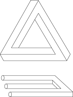 Two famous undecidable figures, the Penrose triangle and devil's pitchfork