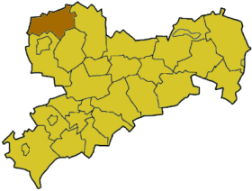 Map of Saxony highlighting the district Delitzsch