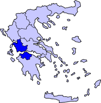 Map showing West Greece periphery in Greece