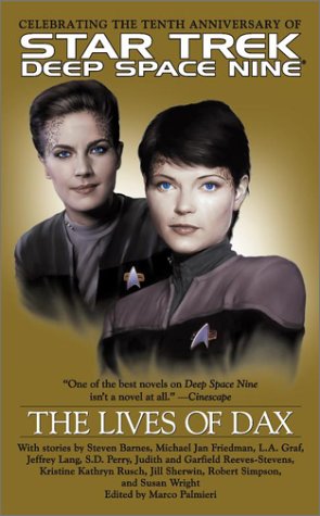 Jadzia Dax (left) and the symbiote's successor host, Ezri Dax, from The Lives of Dax book cover