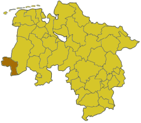 Map of Lower Saxony highlighting the district Grafschaft Bentheim