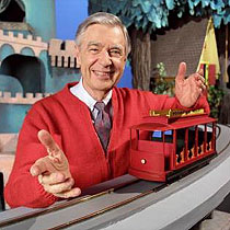 Fred Rogers on the set of _Mister Rogers' Neighborhood_