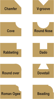 Profiles made in wood by several common router bits.