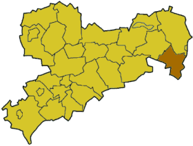 Map of Saxony highlighting the district Lbau-Zittau