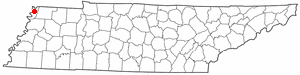 Location of Tiptonville, Tennessee