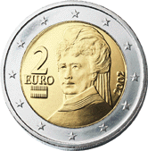 Bertha von Suttner on the Austrian 2-euro coin