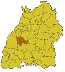 Map of Baden-Wrttemberg highlighting the district Freudenstadt