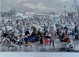 Central-Park, Winter: The Skating Pond, Published by Currier & Ives, 1862: Bow Bridge is in the background