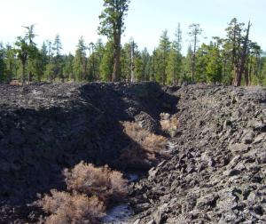 image:Lava stream bed going away from Double Hole Crater lava pool-300px.JPG