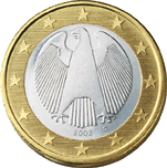 German Eagle on back of German 1 euro coin