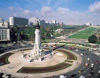 Marquis of Pombal Square is the intersection of some of Lisbon's main avenues. Parque Eduardo VII in the background