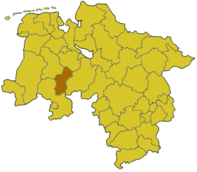 Map of Lower Saxony highlighting the district Vechta