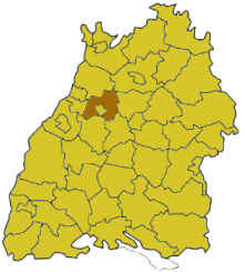 Map of Baden-Wrttemberg highlighting the district Enzkreis