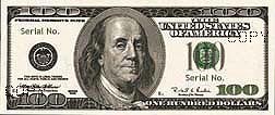 U.S. $100 note, featuring a picture of .