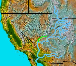 The Virgin River, a tributary of the Colorado, is shown highlighted on a map of the southwestern United States