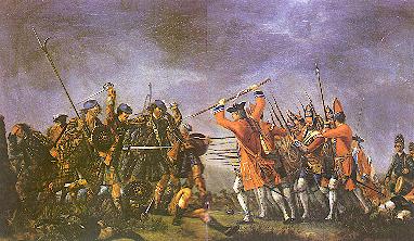 's painting "" shows the highlanders still wearing the  which they normally set aside before battle, where they would fire a volley then run full tilt at the enemy with broadsword and targe in the Highland charge wearing only their shirts
