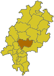 Map of Hesse highlighting the district Wetteraukreis