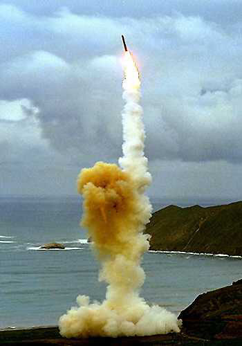 A  missile soars after a test launch.
