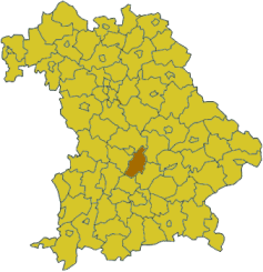 Map of Bavaria highlighting the district Pfaffenhofen