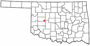 Location of Weatherford, Oklahoma