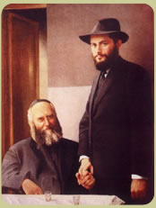 Sixth  of Chabad Lubavitch  (1880-1950) left, with his son-in-law and successor  (1902-1994), right, the last Lubavitcher Rebbe.