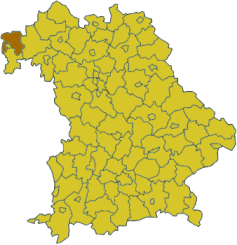 Map of Bavaria highlighting the district Aschaffenburg