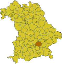 Map of Bavaria highlighting the district Erding