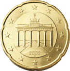 Brandenburg Gate on back of German 20 cent coin