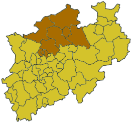 Map of North Rhine-Westphalia highlighting the districts of the Regierungsbezirk