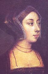 Anne Boleyn, a 19th-century painting based on a disputed sketch by .  Legend has it that this image is the basis for the queens in a deck of cards, but the actual inspiration was Anne's mother-in-law 