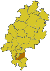 Map of Hesse highlighting the district Darmstadt-Dieburg