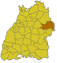Map of Baden-Wrttemberg highlighting the district Ostalbkreis