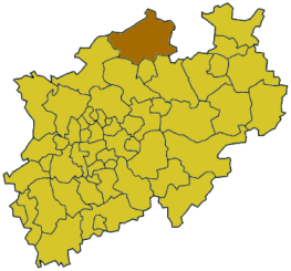 Map of North Rhine-Westphalia highlighting the district Steinfurt