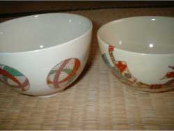 Two typical usucha (薄茶) (thin tea) bowls