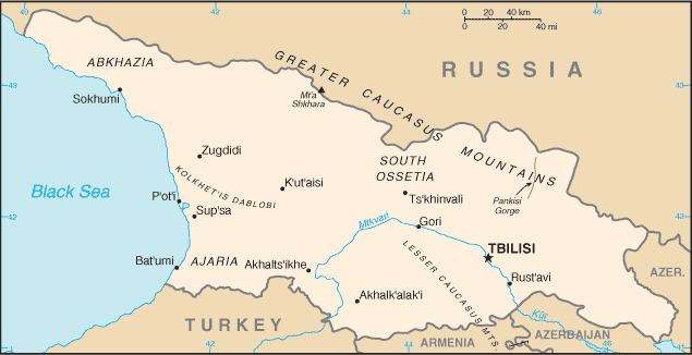 Map of Georgia (the country in the Caucasus)