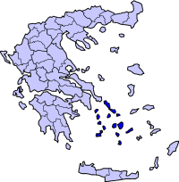 Map showing Cyclades within Greece