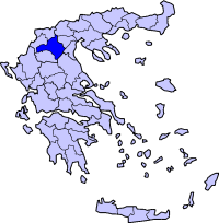 Map showing the Kozani prefecture within Greece