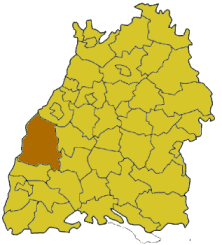 Map of Baden-Wrttemberg highlighting the district Ortenaukreis