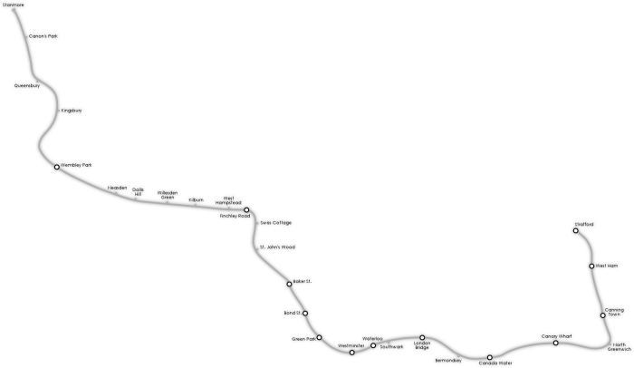 Geographical path of the Jubilee Line (Large)