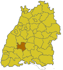 Map of Baden-Wrttemberg highlighting the district Rottweil