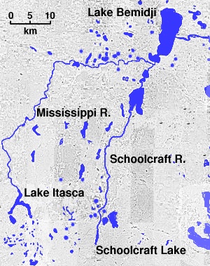 The Schoolcraft River in the region near the headwaters of the Mississippi.