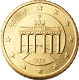 The Brandenburg Gate appears on the 'tail' side of the 50, 20 and 10 cent 