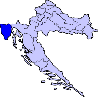 Map showing the position of the Istria county within Croatia