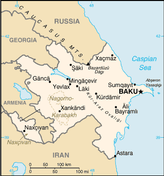 Map of Azerbaijan with cities