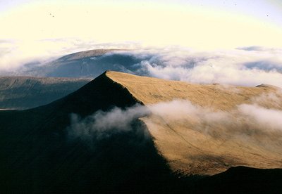 The , looking from the highest point of Pen Y Fan (886 m/2907 feet) to Corn Du (873 m/2864 feet)