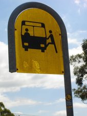 A bus stop sign in , 