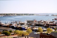 View of ships docked at New Bedford