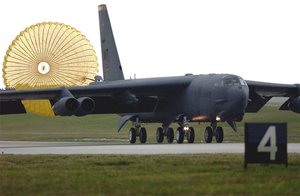 A B-52 Stratofortress shortly after landing