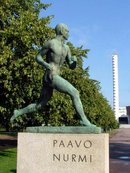 Aaltonen's bronze sculpture of  in front of the Helsinki Olympic Stadium