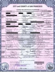 Example of marriage license issued in San Francisco